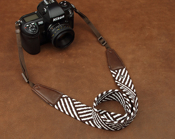 Christmas Gifts Geometric Patterns Camera Strap Leather Camera Strap Denim Camera Strap Dslr Camera Strap---brown And White Stripes