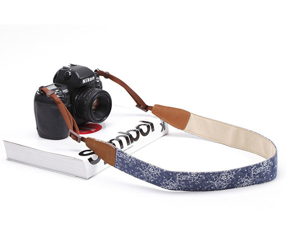 Slr Camera Strap Canon/nikon Camera Strap Dslr Camera Strap Denim Camera Strap With White Flower