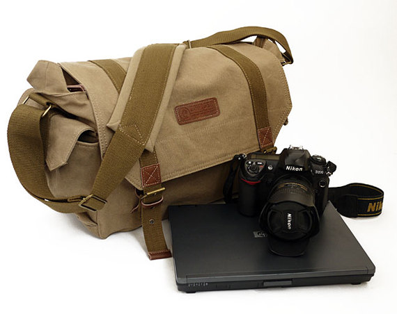 Camera Bag Camera Messenger Bag Canvas Camera Bags Photography Bag---khaki/coffee Green